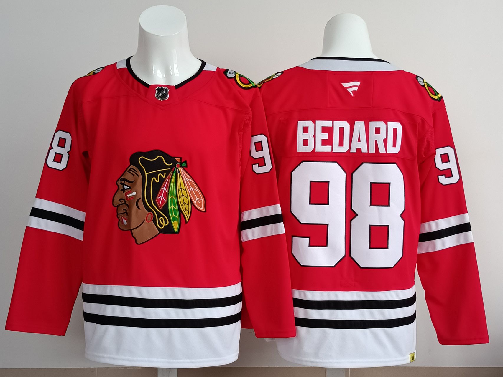 Men 2025 Chicago Blackhawks #98 Bedard Red NHL Jersey style 02